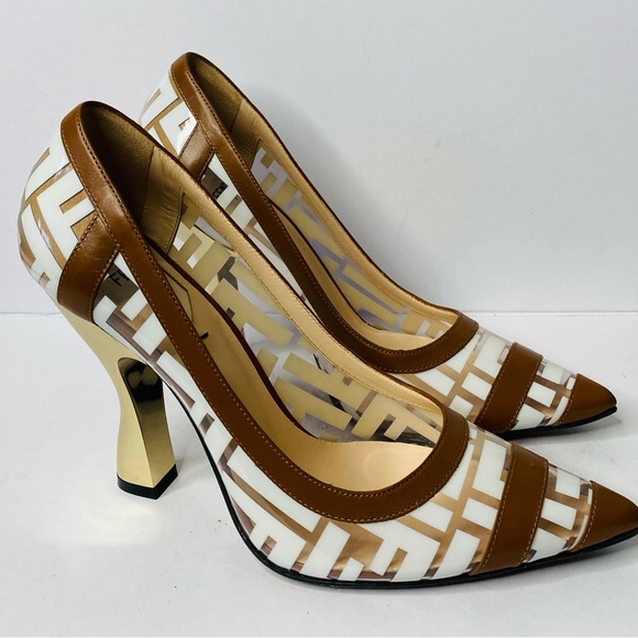 FENDI Colibri FF Logo-printed 105mm Pumps In Neutrals. Authentic and New - Picture 2 of 16